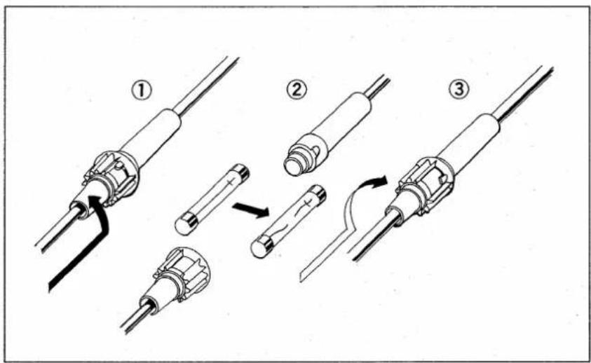 Diagram showing three-step assembly steps of a soldering iron tool, labeled ①, ②, and ③.
