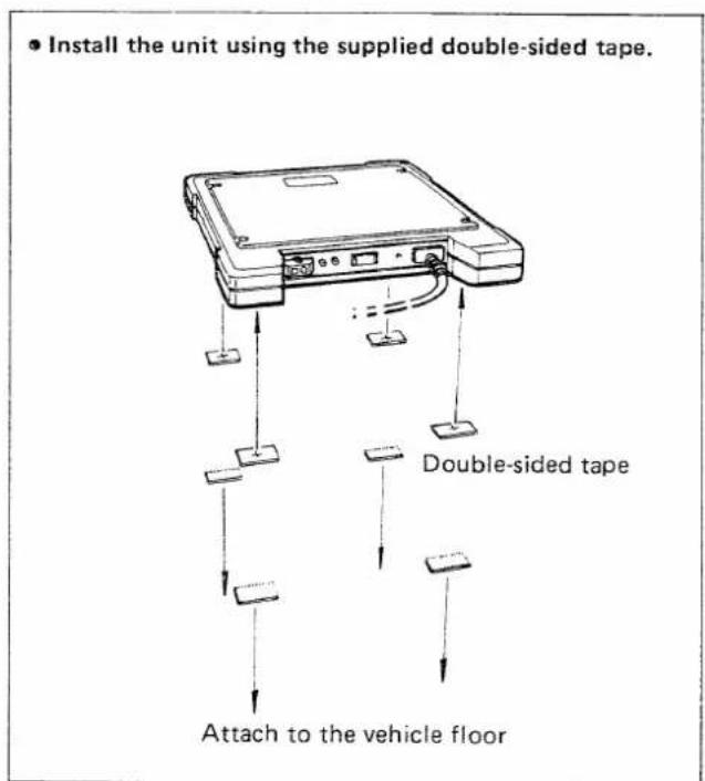 • Install the unit using the supplied double-sided tape. Double-sided tape Attach to the vehicle floor