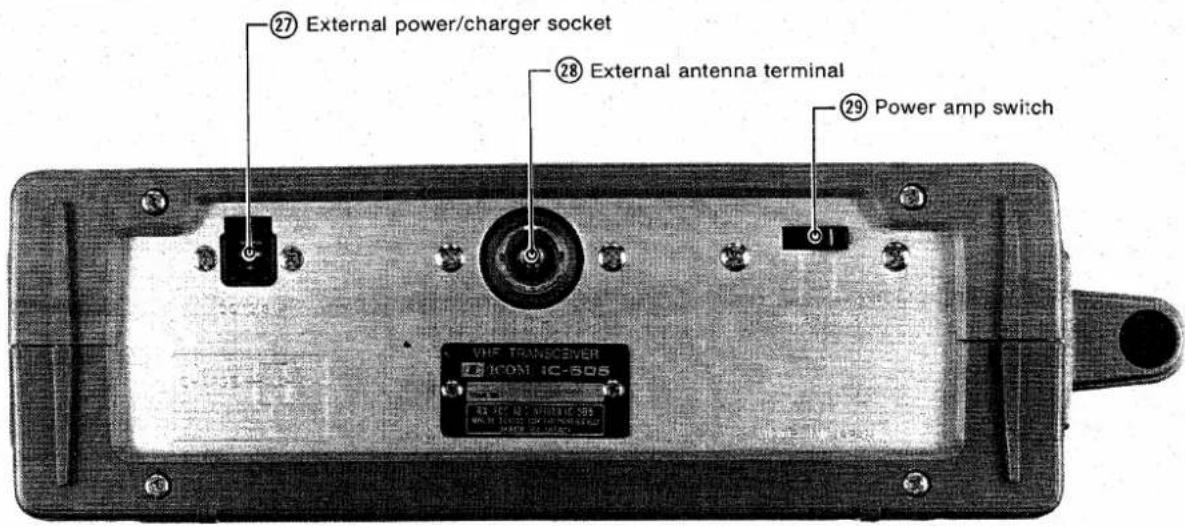 ②7 External power/charger socket ②8 External antenna terminal ②9 Power amp switch VHF TRANSCEVER ICOM IC-505