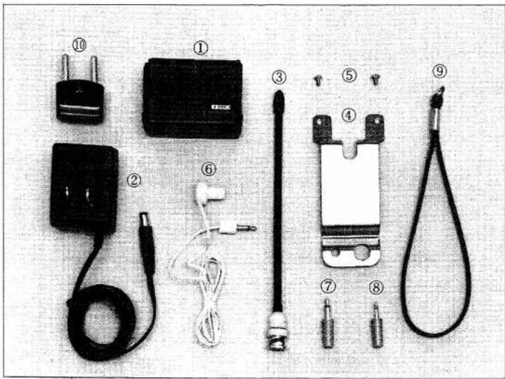 Labeled diagram of electronic devices including power plug, charging case, and earplugs with numbered parts