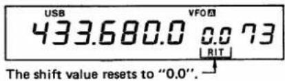 USB 433.680.0 VFO 0.0 73 RIT The shift value resets to "0.0".