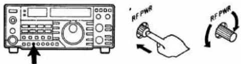 Diagram showing a digital oscilloscope and its corresponding RF power switch mechanism with directional arrows.