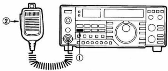 Diagram showing a device connected to an oscilloscope with labeled parts ① and ②