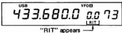 USB 433.680.0 VFO 0.0 73 [RIT] "RIT" appears →