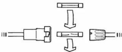 Diagram showing three types of electrical connectors with arrows indicating connection or transformation steps