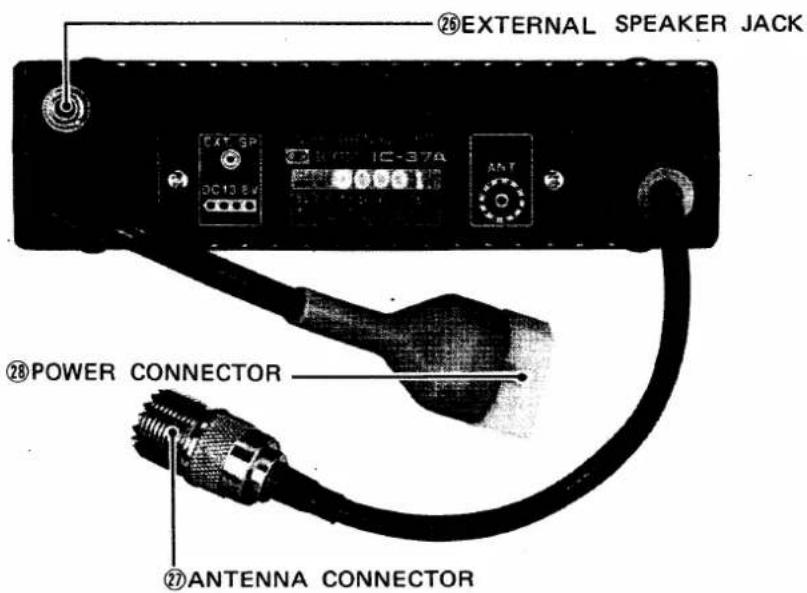 ②6 EXTERNAL SPEAKER JACK CAT SP DC13.8V IC-37A ANT ②8 POWER CONNECTOR ②7 ANTENNA CONNECTOR