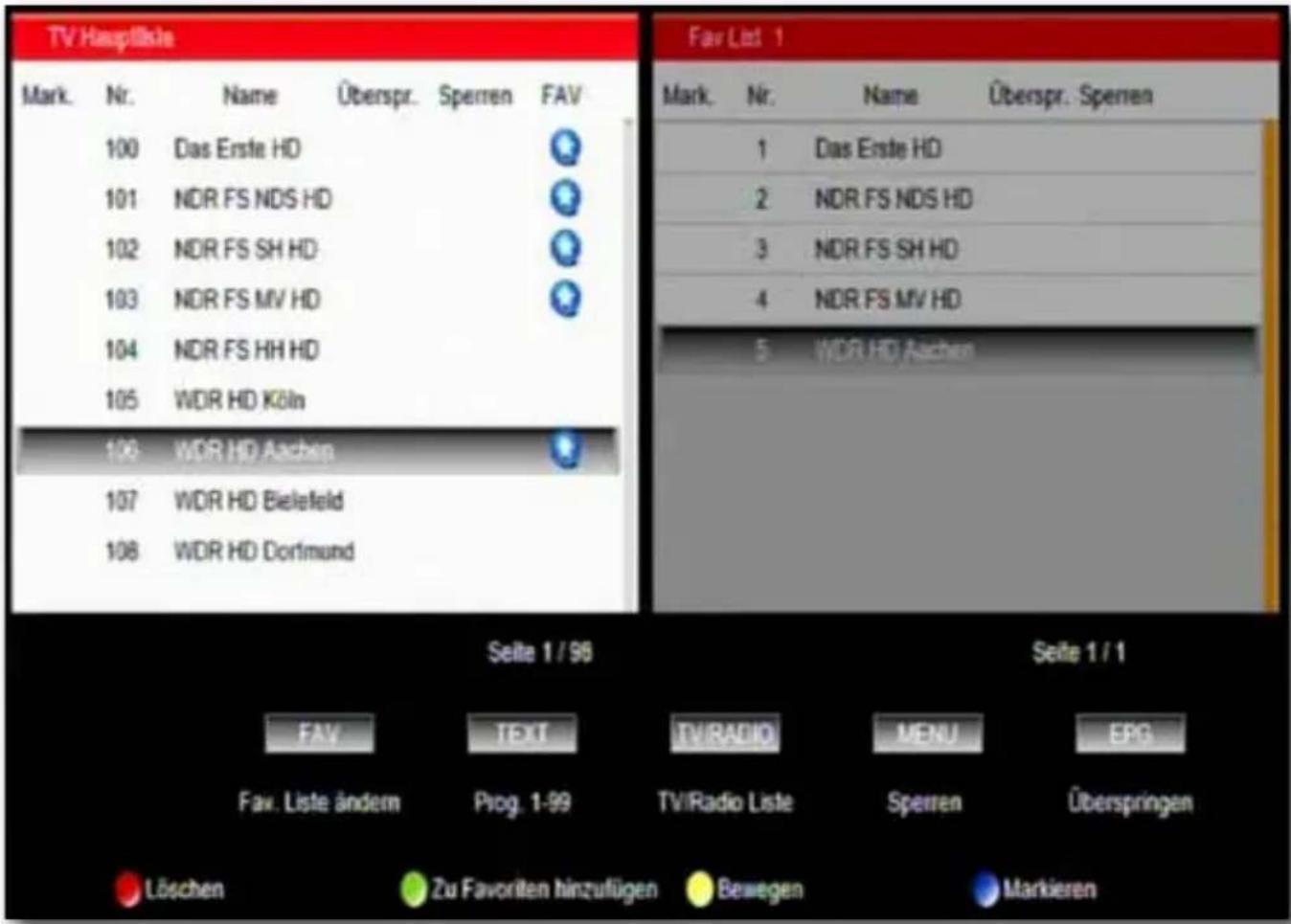 SetOne Easy One HX 60 HDplus - Favoritenliste anlegen - 1