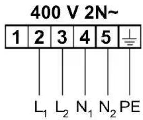 400 V 2N~ 1 2 3 4 5 L₁ L₂ N₁ N₂ PE