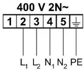 400 V 2N~ 1 2 3 4 5 L₁ L₂ N₁ N₂ PE