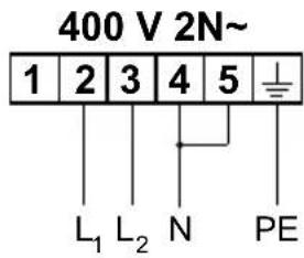 400 V 2N~ 1 2 3 4 5 L₁ L₂ N PE