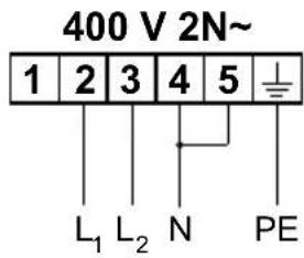 400 V 2N~ 1 2 3 4 5 L₁ L₂ N PE