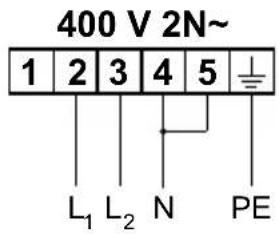 400 V 2N~ 1 2 3 4 5 L₁ L₂ N PE
