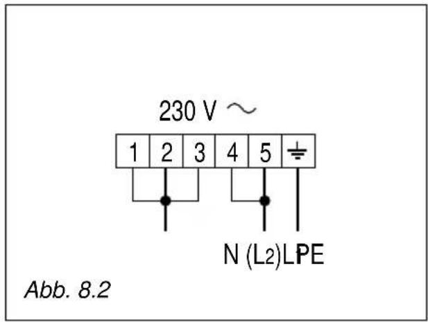 230 V ~ 1 2 3 4 5 = N (L2)LPE Abb. 8.2