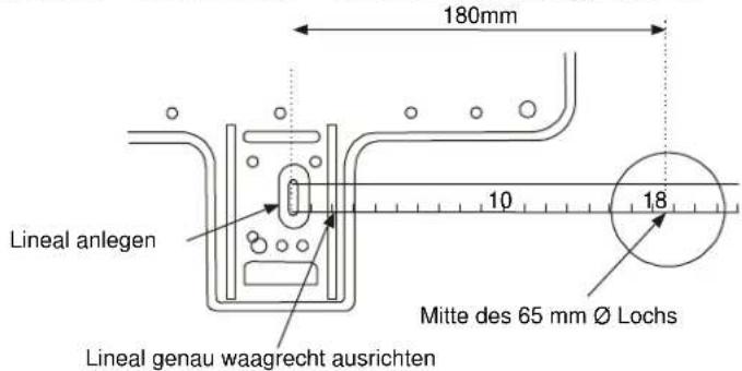180mm Lineal anlegen 10 18 Mitte des 65 mm Ø Lochs Lineal genau waagrecht ausrichten