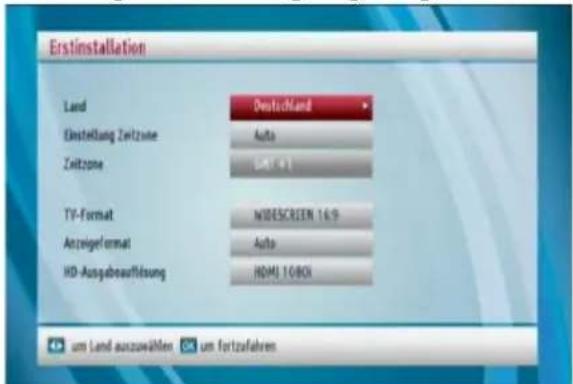 Erstinstallation Land Einstellung Zeitzone Zeitzone Deutschland Auto LAST 41 TV-Format NIBESCREEN 16.9 AnzeigelFormat Auto HD-Ausgabeauflösung HDMI 10BOX um Land auszweihen um fortzafahren