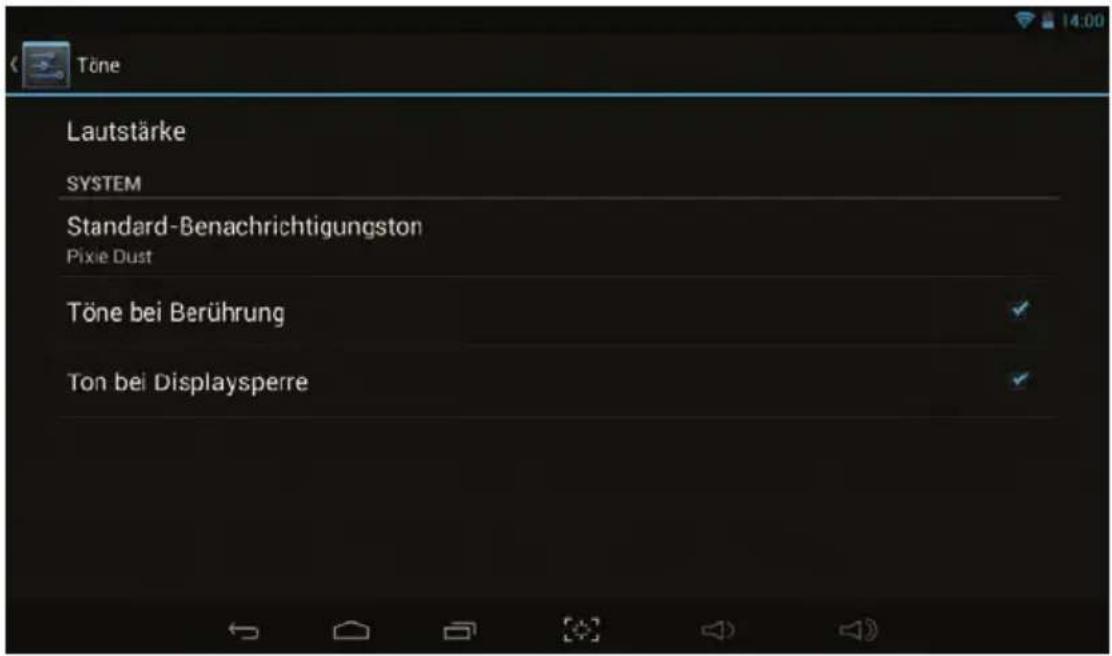 Töne Lautstärke SYSTEM Standard-Benachrichtigungston Pixie Dust Töne bei Berührung Ton bei Displaysperre