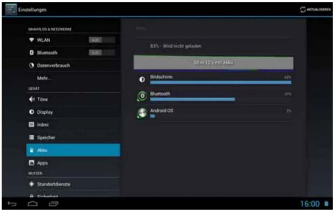 Einstellungen DAKTILOS & NETTWERKE WLAN Bluetooth Datenverbrauch Mehr... GERAT Töne Display HDMI Speicher Akku Apps NUTZER Standortdienste Sichbetat 82% - Wird nicht geladen 54 am 12 am mit Akku Bildschirm Bluetooth Android OS 42% 67% 2%