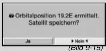 Orbitalposition 19.2E ermittelt. Satellit speichern? Ja ► Nein (Bild 9-15)