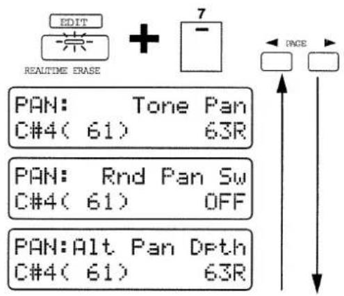 EDIT + 7 REALTIME ERASE PAN: Tone Pan C#4( 61) 63R PAN: Rnd Pan Sw C#4( 61) OFF PAN: Alt Pan Depth C#4( 61) 63R