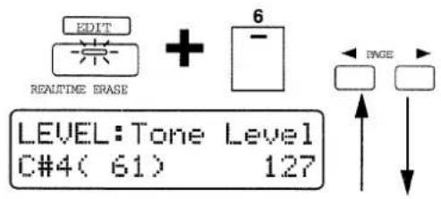EDIT + 6 REALTIME ERASE LEVEL: Tone Level C#4( 61) 127 PAGE