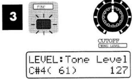 3 PAN CUTOFF TONE LEVEL LEVEL: Tone Level C#4( 61) 127