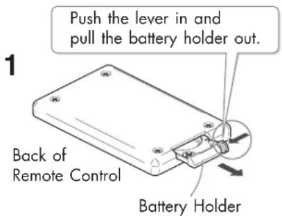 Push the lever in and pull the battery holder out. Back of Remote Control Battery Holder