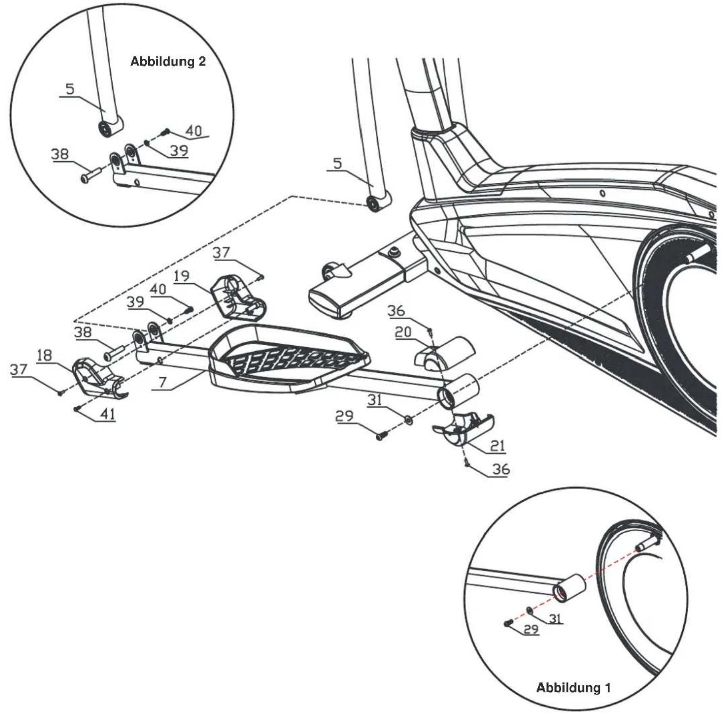 Maxxus Skyline C1 Crosstrainer - Schritt 5: Montage der Pedalrohre - 1