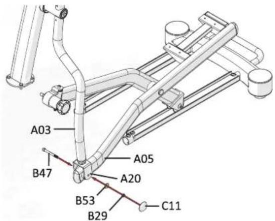 Maxxus CX 7.4 Crosstrainer - Schritt 7: Montage des Knickgelenks (Übergang Pendelrohr - Pedalrohr) - 1