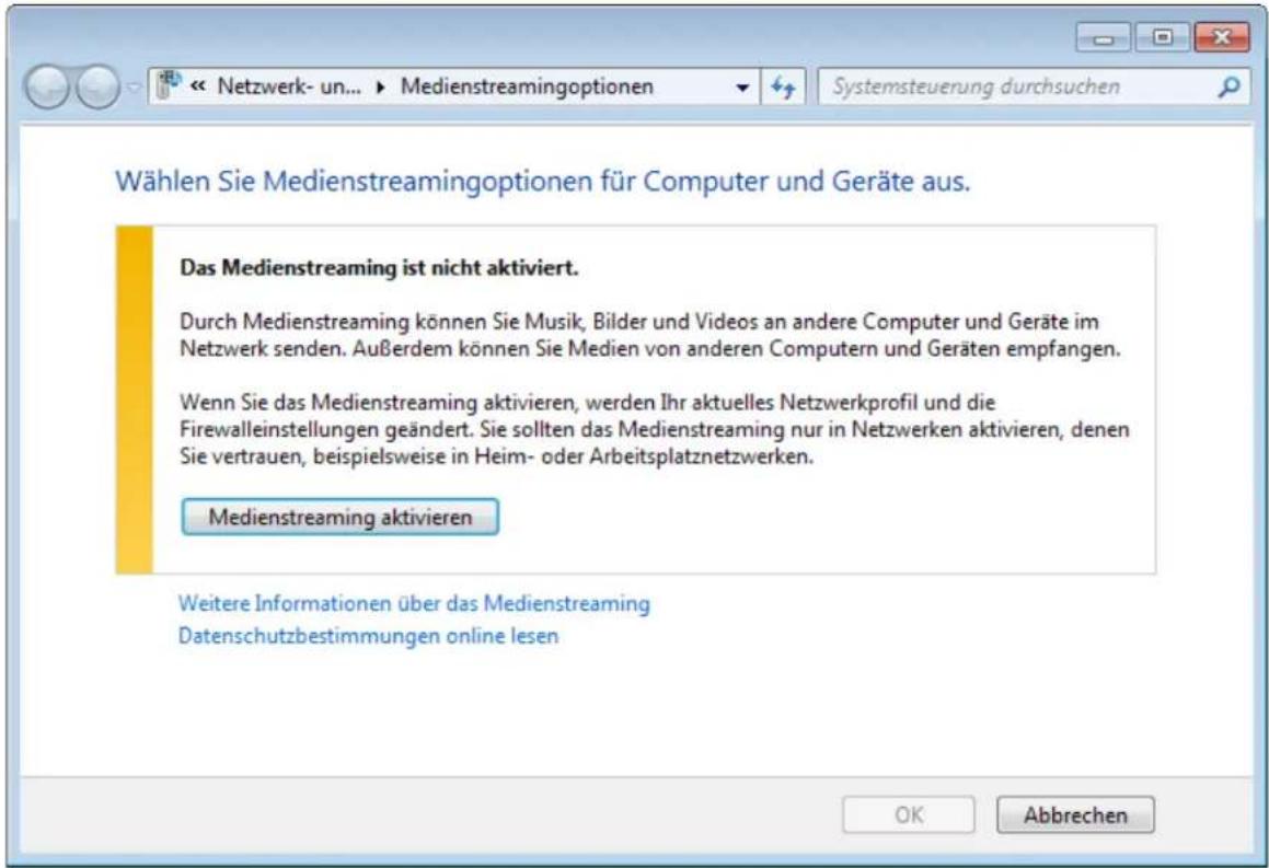 HAUPPAUGE MyMusic Wi-Fi - Klicken Sie auf „Streamen“ und wählen Sie „Medienstreaming aktivieren“: - 2