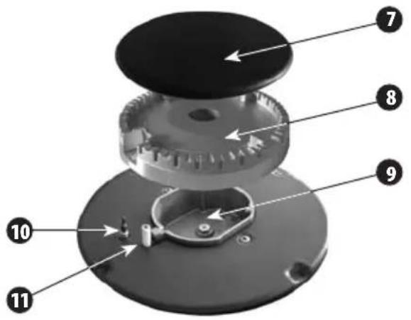 Exploded view diagram of a mechanical device with numbered parts labeled 7 through 11