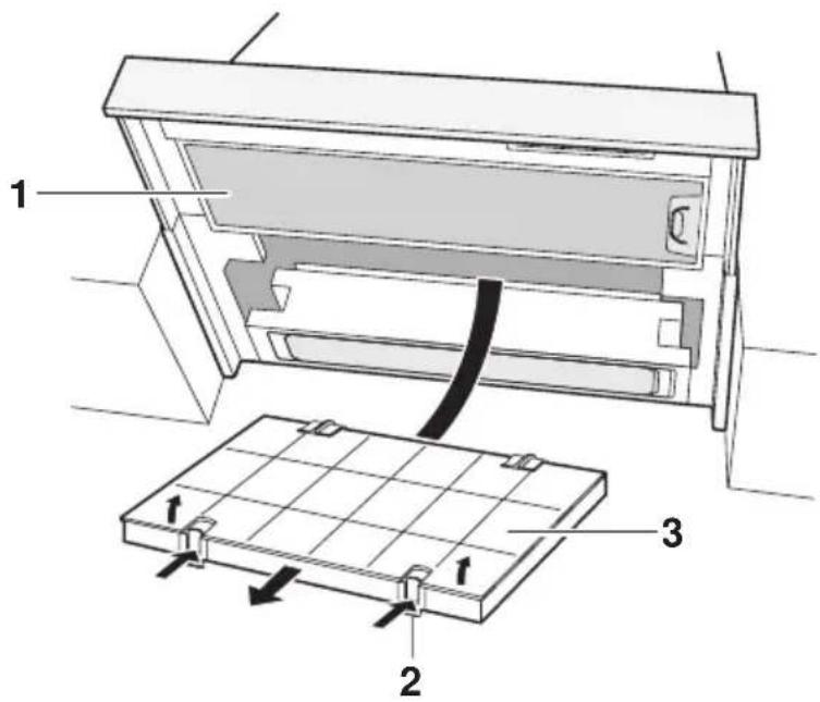 Technical diagram of a refrigerator internal structure with labeled components and directional arrows indicating movement or force.