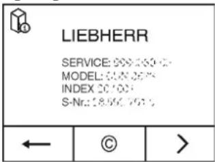 LIEBHERR GNP 5255 Premium NoFrost - Gerätebezeichnung (Model und Index), Service-Nr. (Service) und Serial-Nr. (S-Nr.) über den Bildschirm abrufen: - 2
