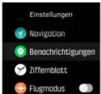Einstellungen Navigation Benochrichtigungen Ziffernblott Flugmodus