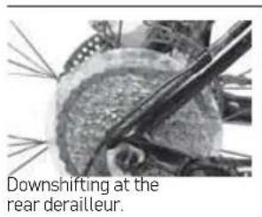 Downshifting at the rear derailleur.