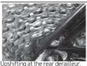 Upshifting at the rear derailleur.