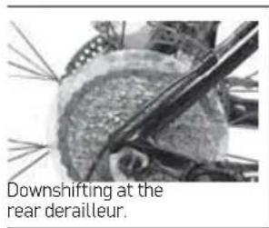 Downshifting at the rear derailleur.