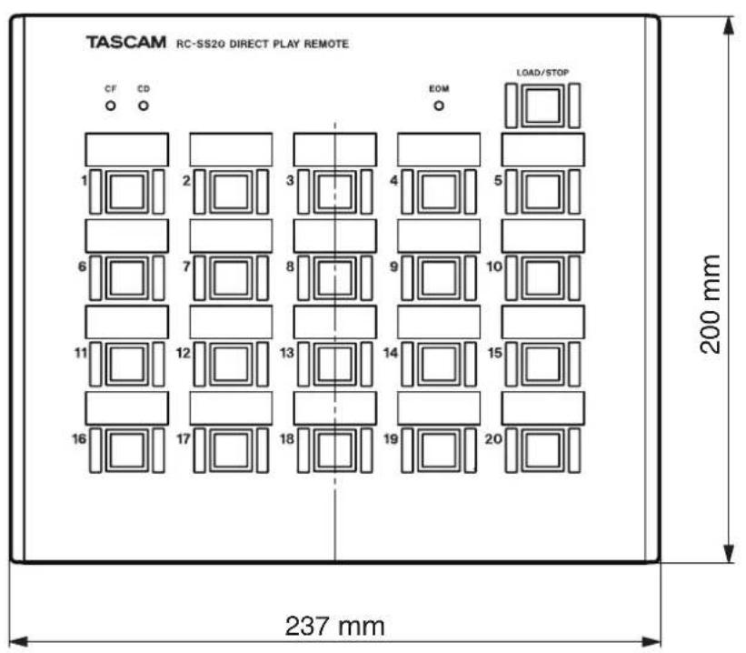 TASCAM RC-SS20 DIRECT PLAY REMOTE CF CD EOM LOAD/STOP 1 2 3 4 5 6 7 8 9 10 11 12 13 14 15 16 17 18 19 20 200 mm 237 mm