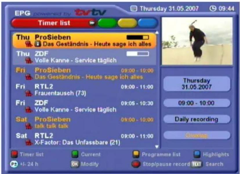 EPG powered by tv tv Thursday 31.05.2007 09:44 Timer list Thu ProSieben Das Geständnis - Heute sage ich alles Thu ZDF Volle Kanne - Service täglich Fri ProSieben 09:00 - 10:00 Das Geständnis - Heute sage ich alles Fri RTL2 09:00 - 11:00 Frauentausch (73) Fri ZDF 09:05 - 10:30 Volle Kanne - Service t…