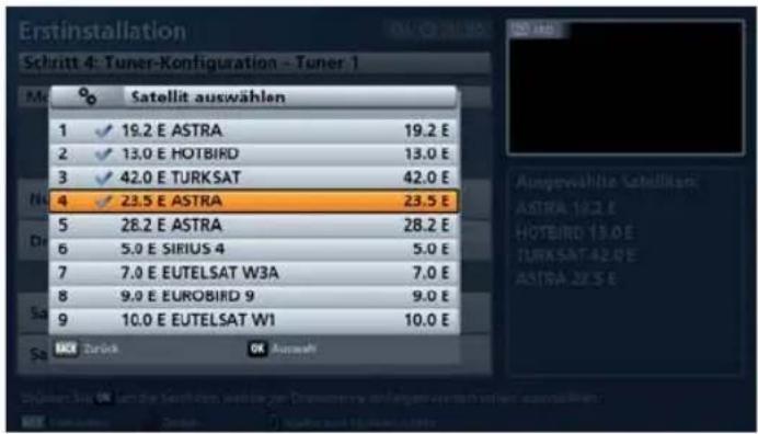 KATHREIN UFS 923 - Satellit(en) auswählen - Tuner 1 - 1