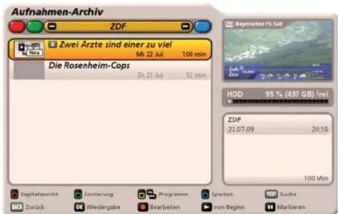 KATHREIN UFC 960 - Ansichten (Sortierung der Aufnahmen) des Aufnahmen-Archives - 6