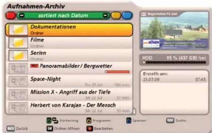 KATHREIN UFC 960 - Ansichten (Sortierung der Aufnahmen) des Aufnahmen-Archives - 3