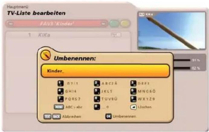KATHREIN UFC 960 - Favoritenliste umbenennen - 1