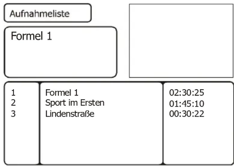 Aufnahmeliste Formel 1 1 Formel 1 02:30:25 2 Sport im Ersten 01:45:10 3 Lindenstraße 00:30:22