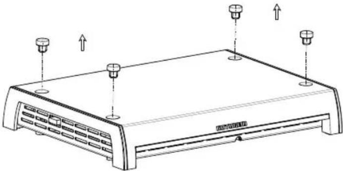 Line drawing of a server rack with four mounting holes and indicator lights (no text or symbols)