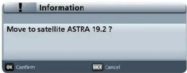 Information Move to satellite ASTRA 19.2 ? OK Confirm BACK Cancel
