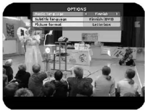 OPTIONS Audio language Finnish Subtitle language Finnish (DVD) Picture format Letterbox