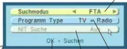 Suchmodus Programm Type TV + Radio NIT Suche OK - Suchen