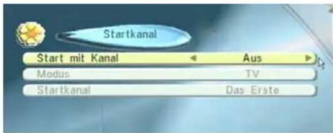 Startkanal Start mit Kanal ← Aus ▶ Modus TV Startkanal Das Erste
