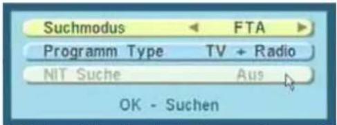 Suchmodus Programm Type TV + Radio NIT Suche FTA Aus OK - Suchen