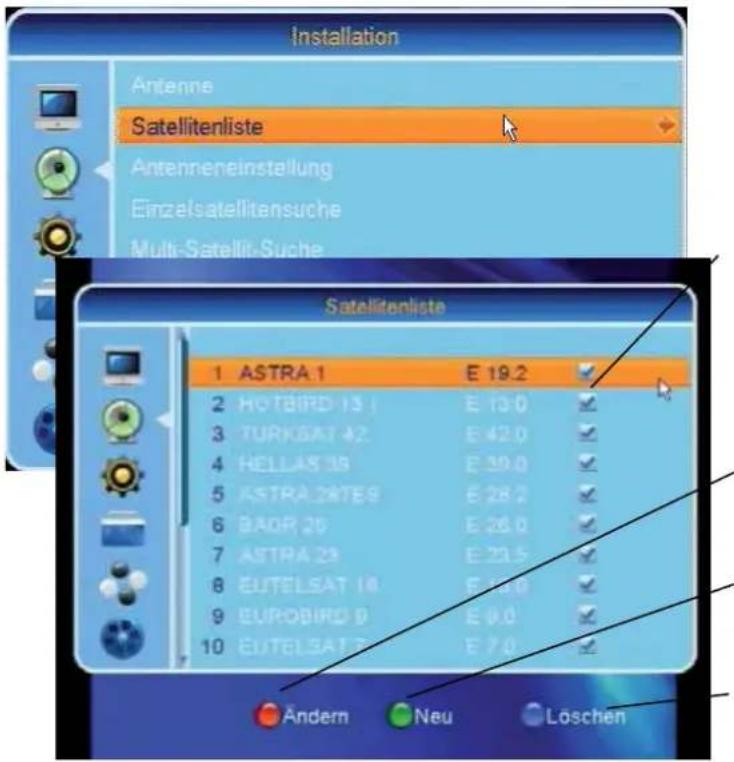 ZEHNDER DX 2850 HUe - Satellitenliste - Neuen Satellit anlegen/ändern/löschen - 1